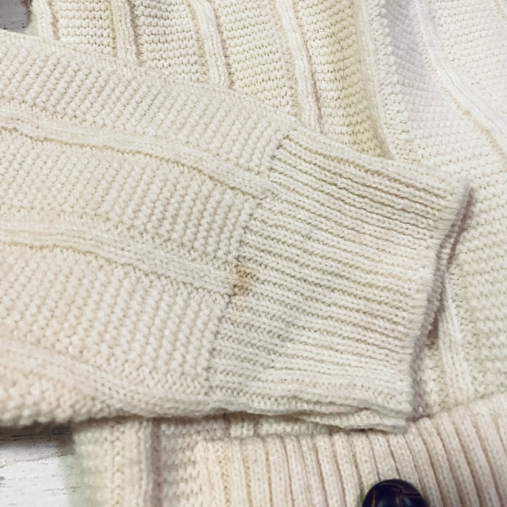 Vintage Wintuk Orlon Drummond Acrylic Cream Leather Button Grandma‎ Cardigan USA - Picture 5 of 10